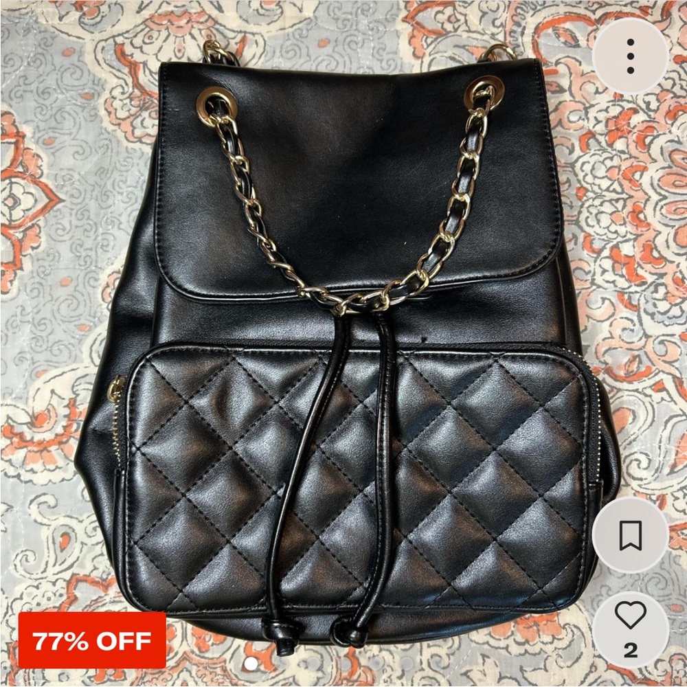 Forever 21 Black Faux Leather Quilted Backpack